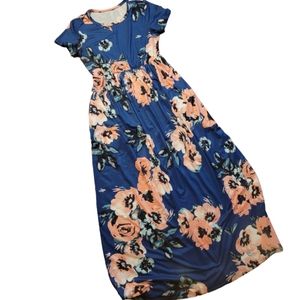 Boutique Maxi Royal Blue and Peach Floral XL